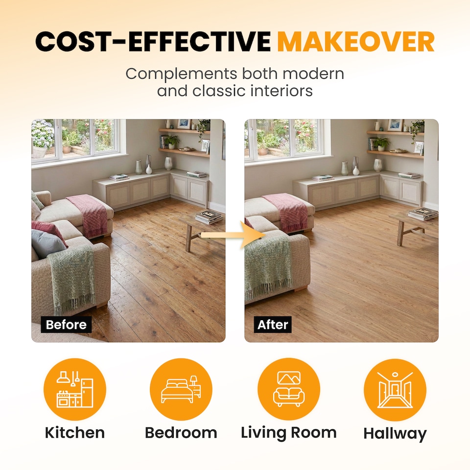 image 1 of NOVECRAFTO Self Adhesive Vinyl Floor Planks – Peel & Stick Flooring – Honey Oak Timber Touch Effect – Easy DIY Installation – Durable & Waterproof Tiles | Brown | 1.39 sqm