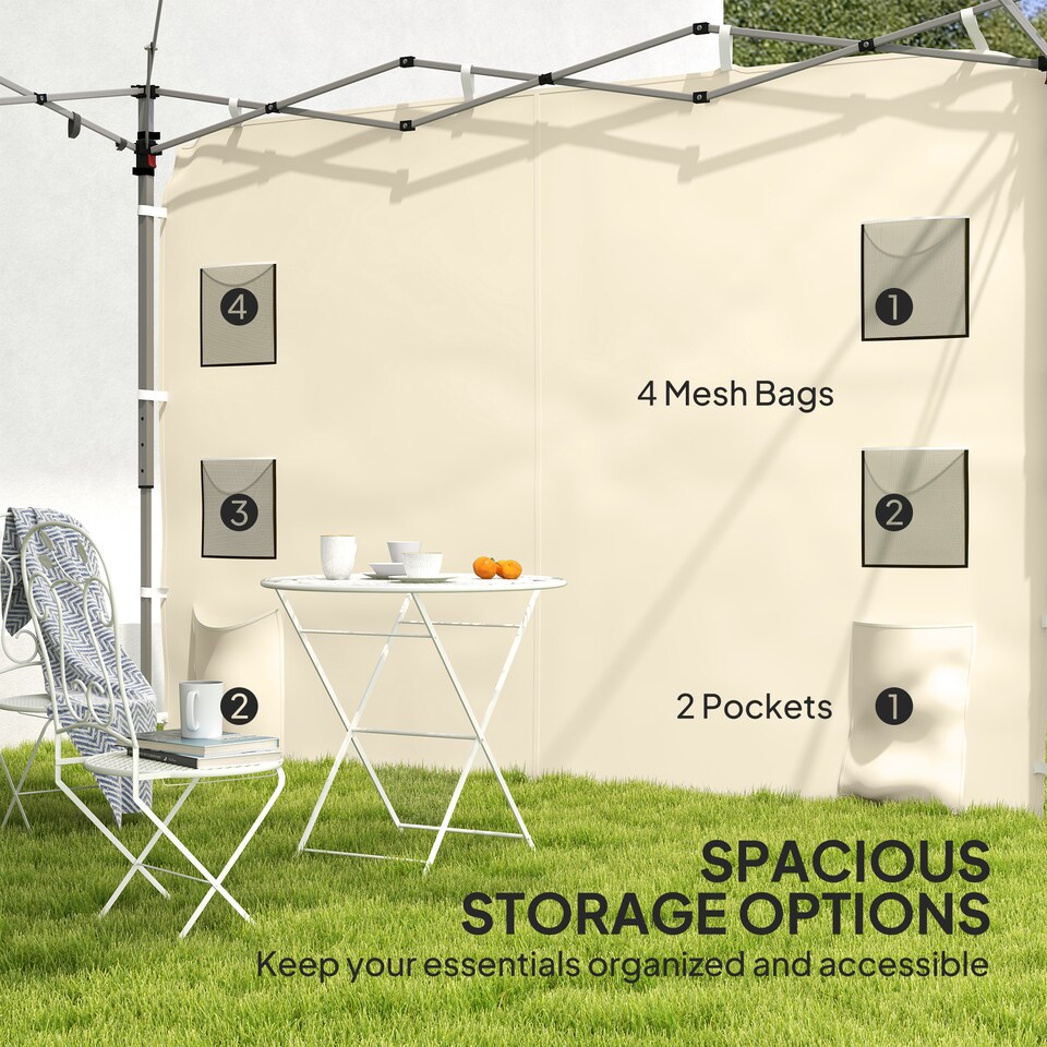 image 1 of Outsunny Gazebo Side Panel, Canopy Sidewall Panel with 4 Mesh Bags and 2 Storage Pockets for 3 x 3 m Straight Leg Pop Up Gazebos, 1 Pack Sidewall Only, Beige
