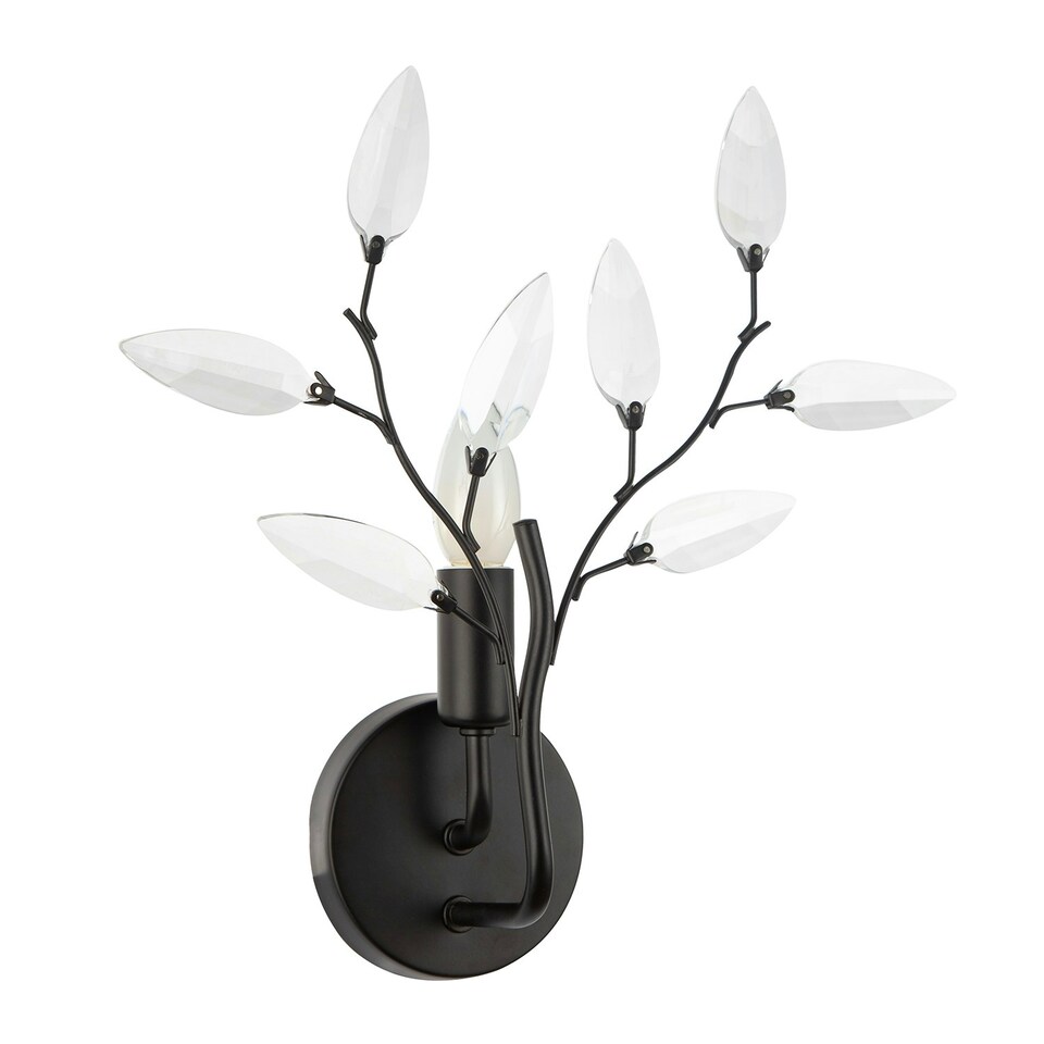 image 1 of Modern Birch Matte Black Wall Lighting Fixture with Transparent Acrylic Leaves