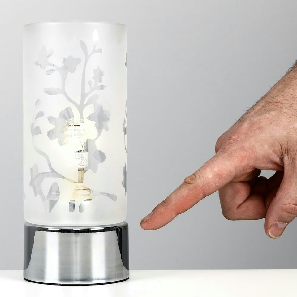 image 1 of ValueLights Modern Floral Design Glass And Polished Chrome Touch Bedside Table Lamp