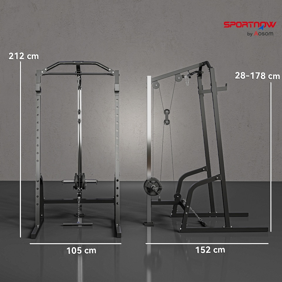 image 1 of SPORTNOW Multi-Functional Power Cage with Cable Pulley System, Squat Rack