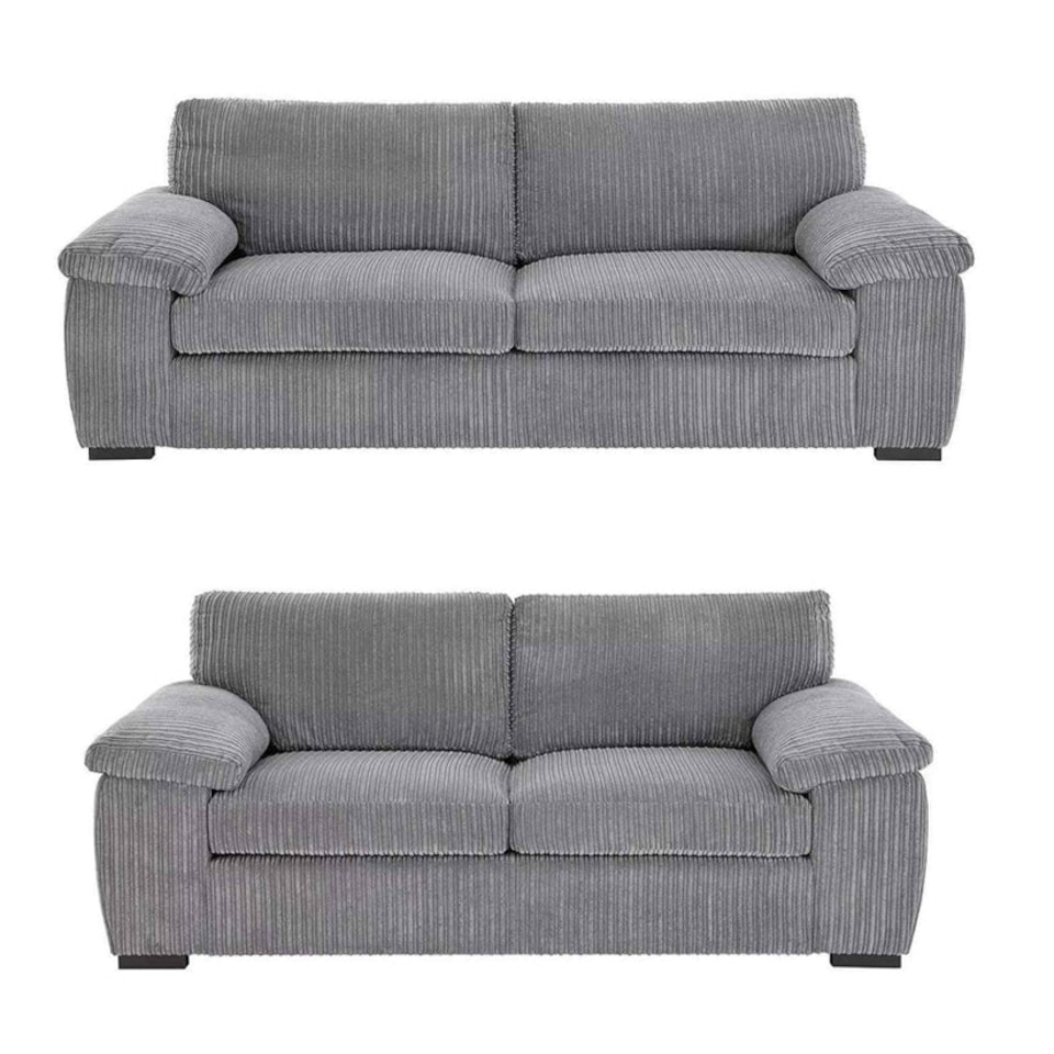 image 1 of Collingdale Grey Jumbo Cord Upholstered 3 + 2 Sofa Set Grey | Grey | 2