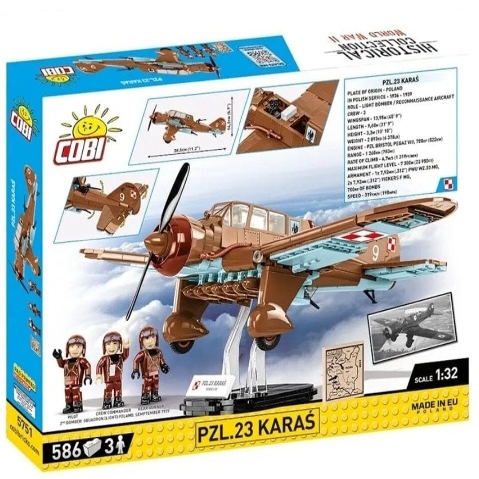 image 1 of PZL.23 Karas brick plane model - COBI 5751- 586 bricks
