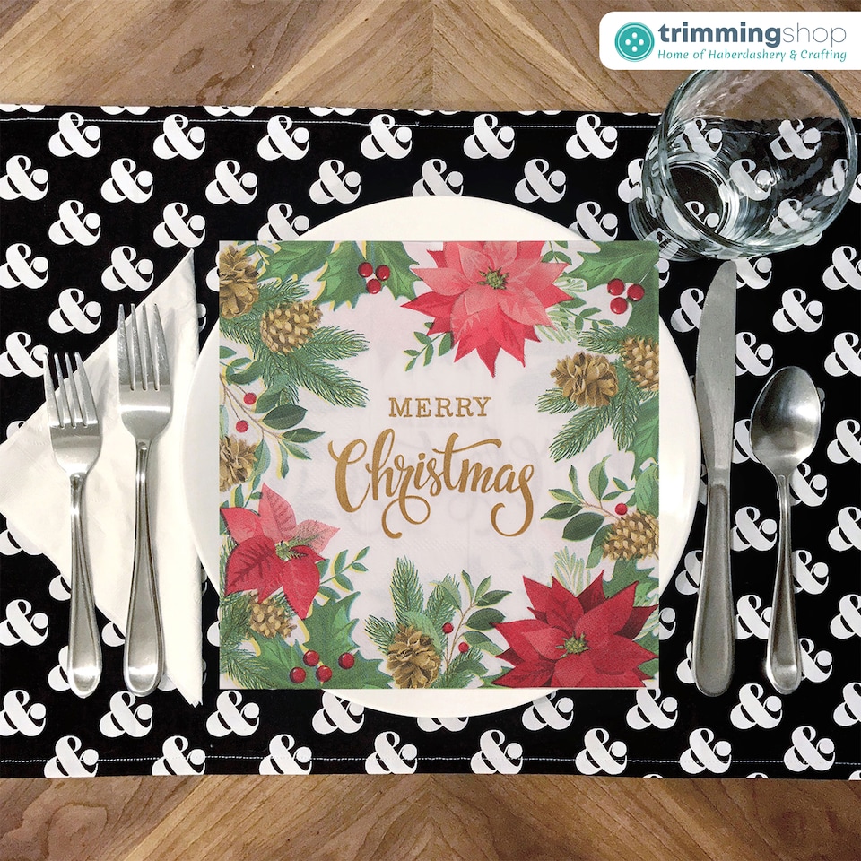 image 1 of Trimming Shop 33 x 33cm Poinsettia Leaf  2 Ply Holiday Serviettes - 20pcs