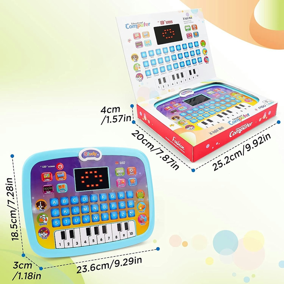 image 1 of Toddler Learning Tablet – Multi-Function Educational Musical Touch Pad with LED Screen, Piano, Animal Sounds, Numbers, Letters, and Quiz Modes for Kids (blue)