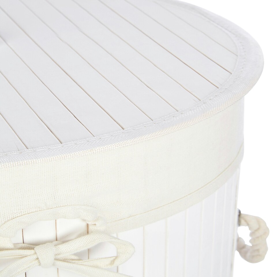 image 1 of Kankyo Round White Bamboo Laundry Hamper White