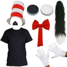 Crazy Cat Costume Set with Cat Nose & Thin Fluffy Tail Black | M