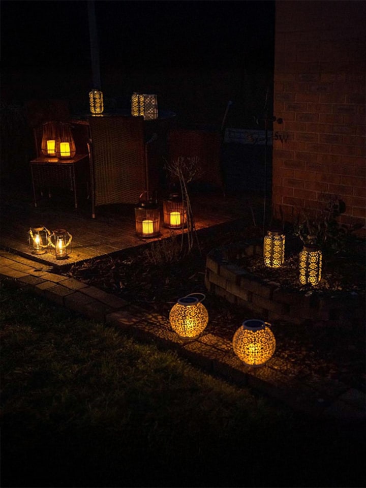 image 1 of ValueLights Solar Lantern Matte Copper Lantern with Copper Oval Shade and Integrated Bulb
