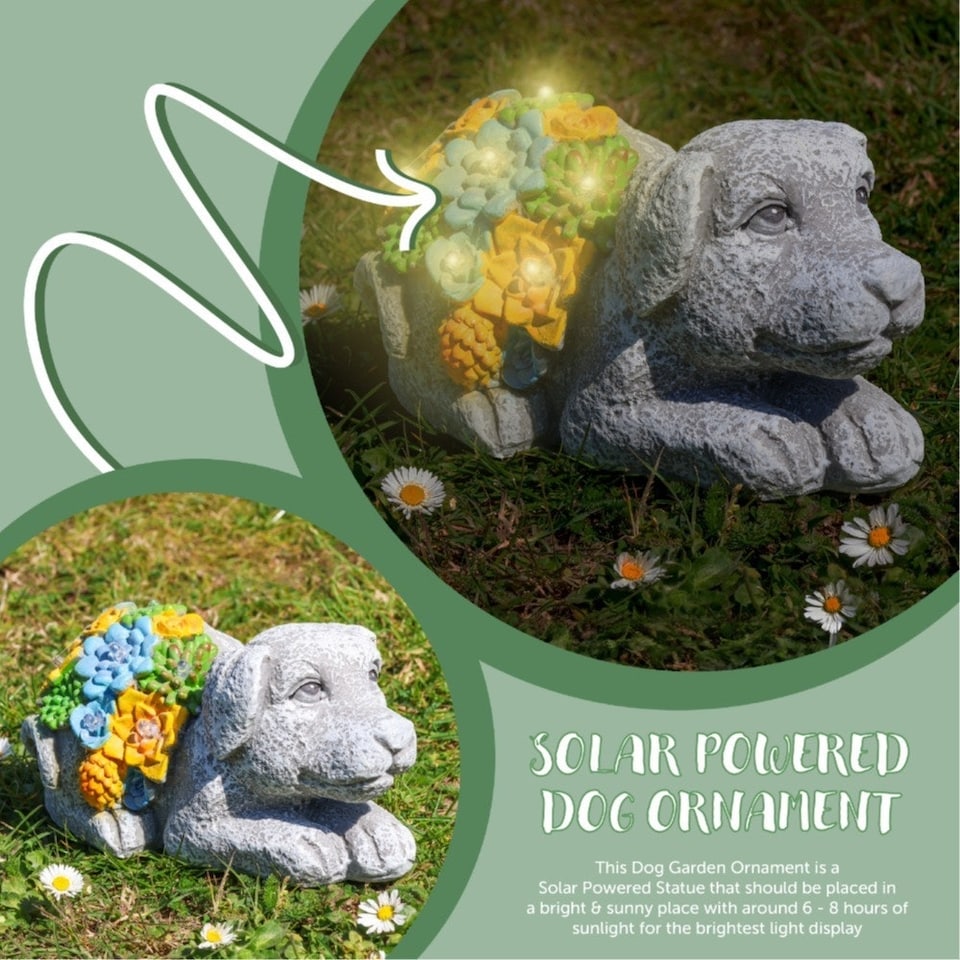 image 1 of Solar Dog & Cat Statue Set (Dog: 10x14x20cm, Cat: 11.5x22x15cm) – Garden Ornaments with Succulents & LED Lights