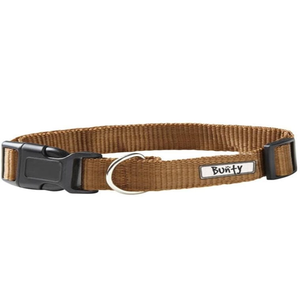 image 1 of Dog Puppy Collar with Buckle & Clip for Lead, Adjustable Soft Fabric Brown | M