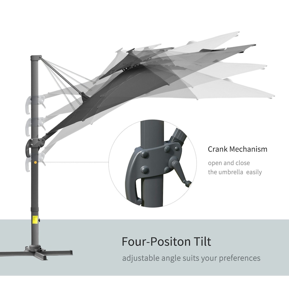 image 1 of Outsunny 3m Cantilever Parasol Solar Lights Power Bank Base 360° Spin Dark Grey