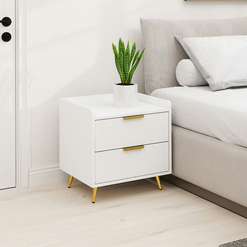 image 1 of HOMCOM Bedside Table with 2 Drawers for Bedroom, Living Room, White