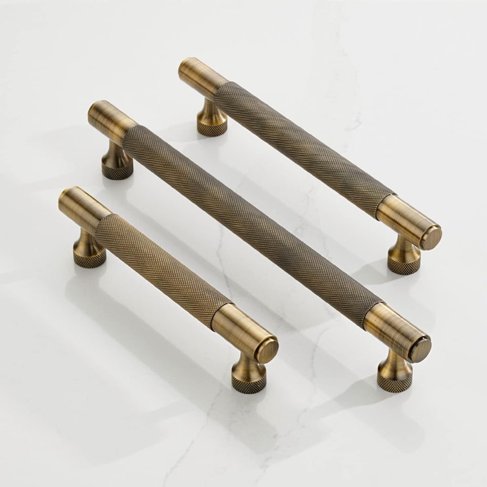 image 1 of Pushka Home Solid Brass Knurled Bar Handle 224mm - Antique Gold