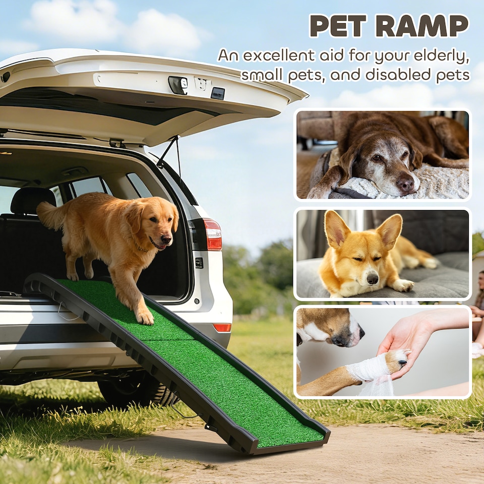 image 1 of PawHut Dog Ramp for Car Foldable & Portable, Artificial Anti-slip Surface | Black