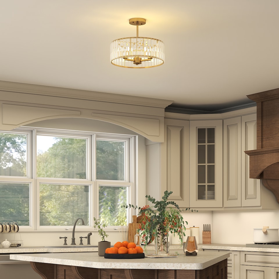 image 1 of HOMCOM Semi Flush Mount Modern Crystal Chandelier Ceiling Light, Gold Tone