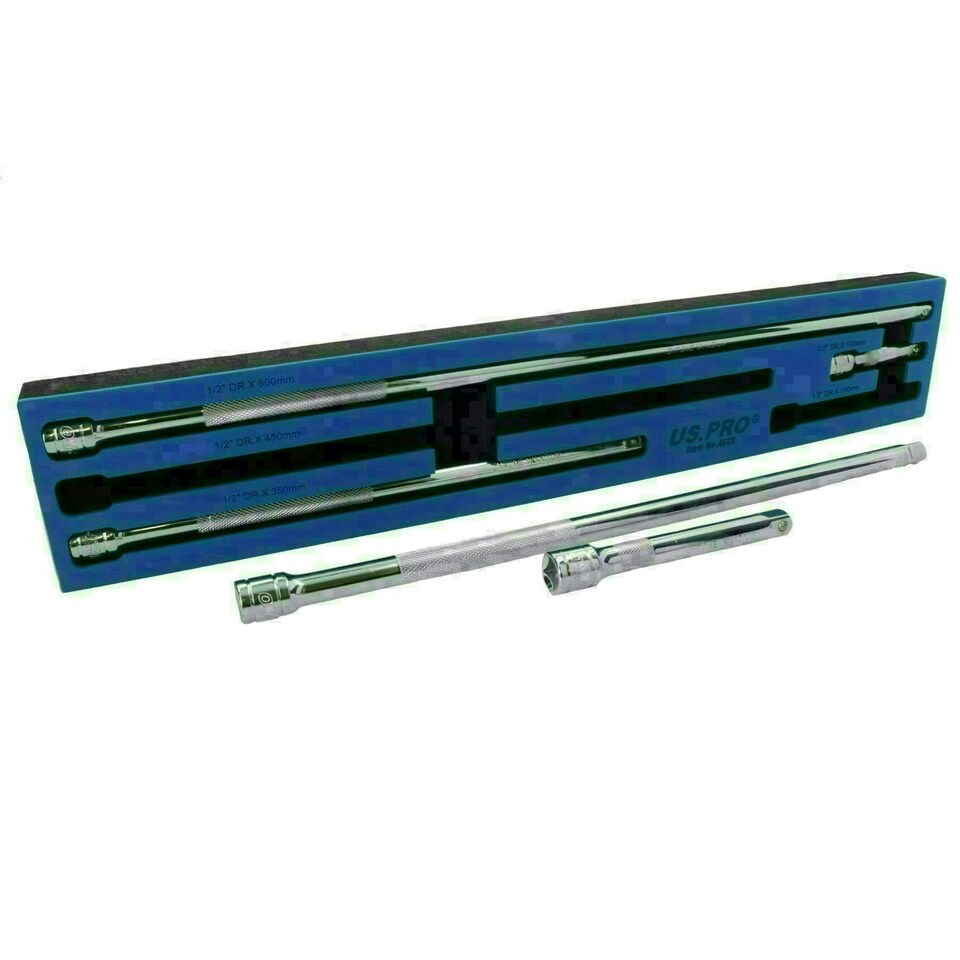 image 1 of 1/2" Drive Straight Extension Bar Set Extra Long 100mm - 600mm 5pc Set