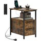image 6 of HOMCOM Bedside Table with Charging Station for Living Room, Rustic Brown Brown