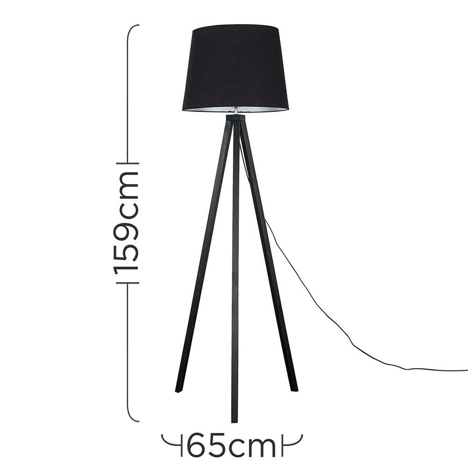 image 1 of ValueLights Modern Black Wood Tripod Design Floor Lamp With Black Shade