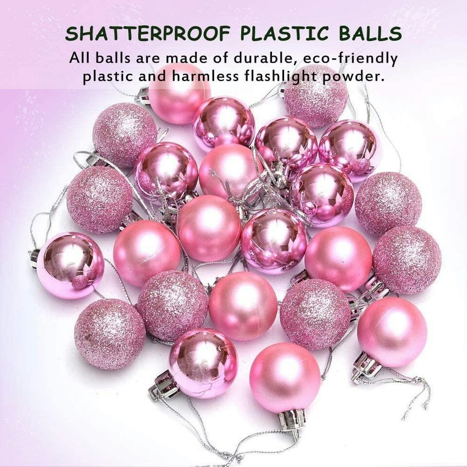 image 1 of 30mm/24Pcs Christmas Baubles Shatterproof Pink,Tree Decorations