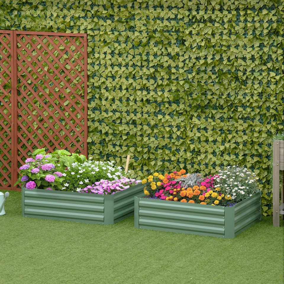 image 1 of Outsunny Set of 2 Raised Garden Bed Galvanised Planter Box Easy Setup Dark Grey
