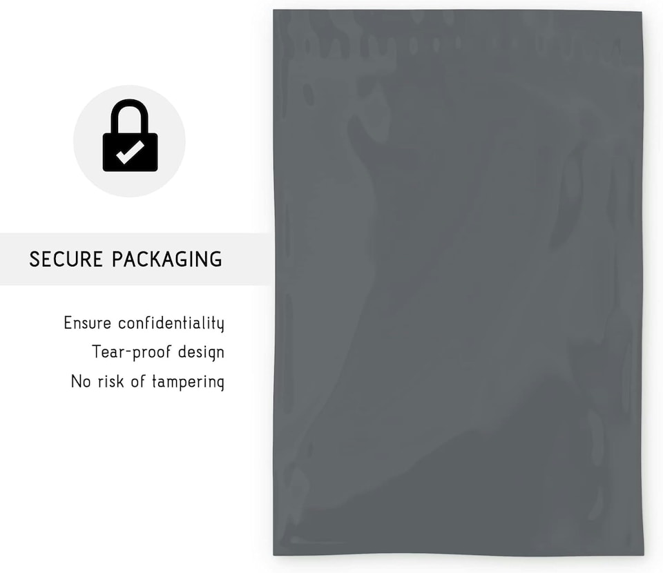 image 1 of Straame 100 Assorted Grey Postal Bags, Self-Seal, Flexible, Tear-Proof, 4 Sizes, 25 Each. | Grey | DL | 100