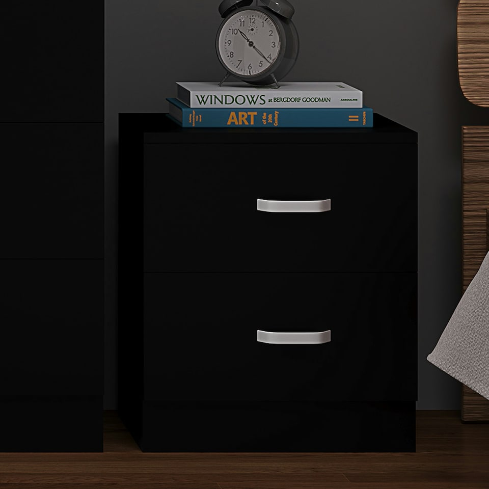 image 1 of FWStyle Tunis 2 Drawer Bedside Table Matt Black