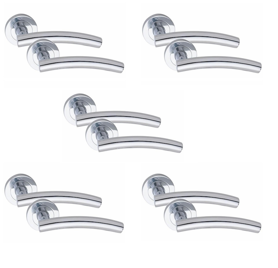 image 1 of Golden Grace 5 Pairs Arched T-Bar Classic Door Handles in Polished Chrome Finish with Spindle and Fixings | Chrome | 5 Pairs