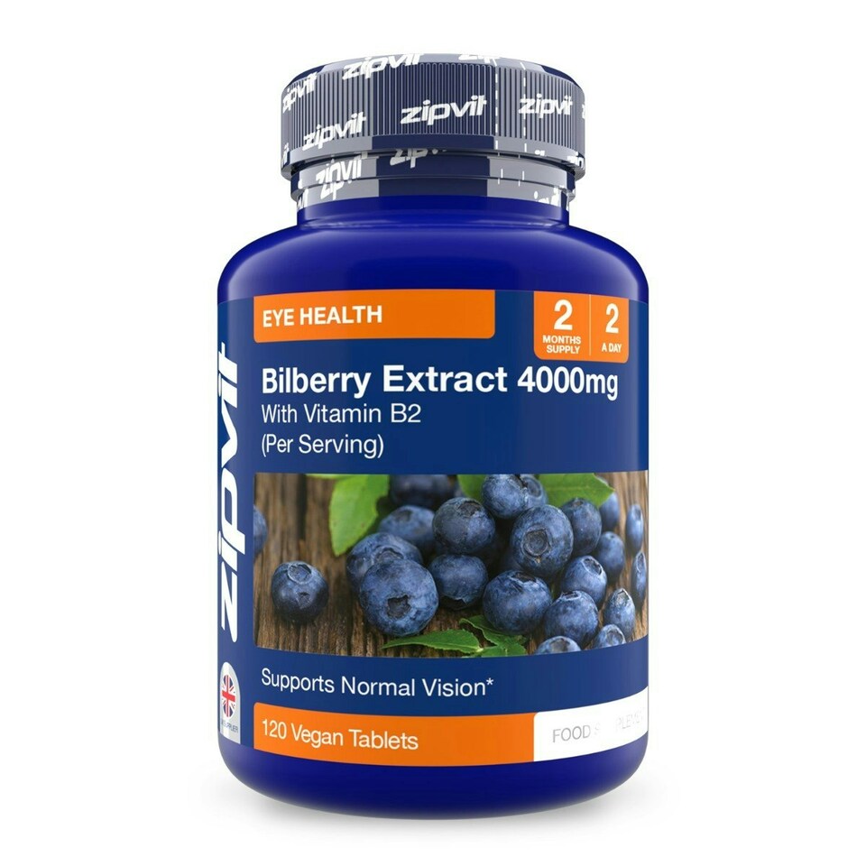 Bilberry Extract 4000mg with Vitamin B2, 120 Vegan Tablets, 2-Month Supply, High Strength, Supports Eye Health & Vision
