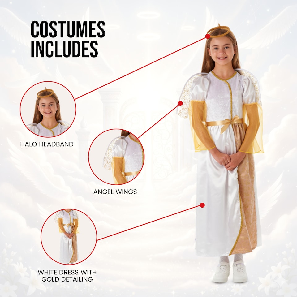 image 1 of Angelic Angel Girls Fancy Dress Festive Christmas Nativity Childrens Kid Costume(10-12 Years)