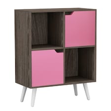 Anthracite Oak 4-Cube Storage Unit with 2 Wooden Doors and Legs | Pink | Pink & White | 1