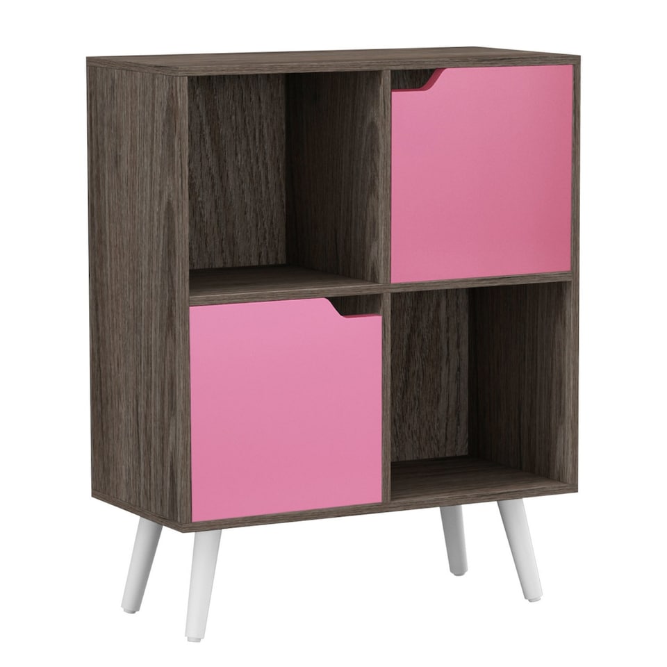 image 1 of Anthracite Oak 4-Cube Storage Unit with 2 Wooden Doors and Legs | Pink | Pink & White | 1