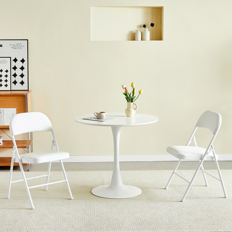image 1 of Set of 2 Folding Dining Chairs Metal Frame Padded Seats
