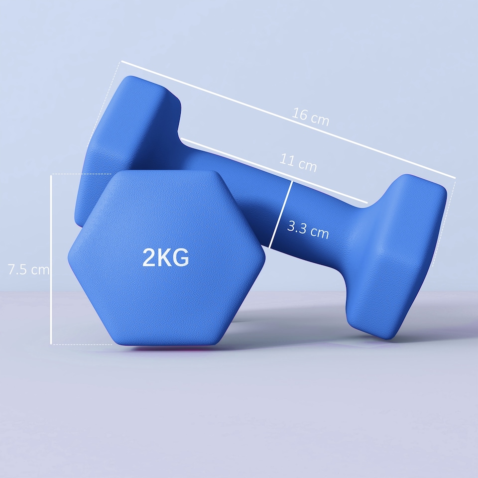 image 1 of SPORTNOW Set of 2 Hexagonal Dumbbells Weights Pair, 2 x 2kg, Blue