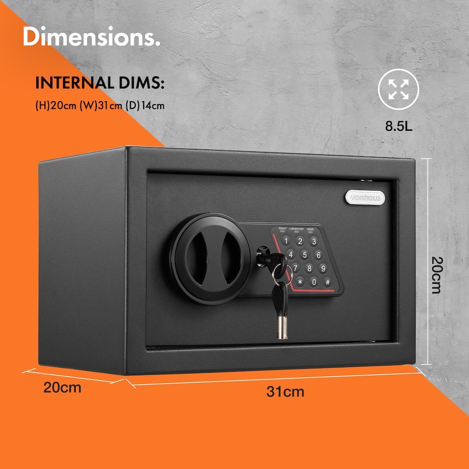 image 1 of VonHaus 8.5L Electronic Safe Box with Digital Keypad