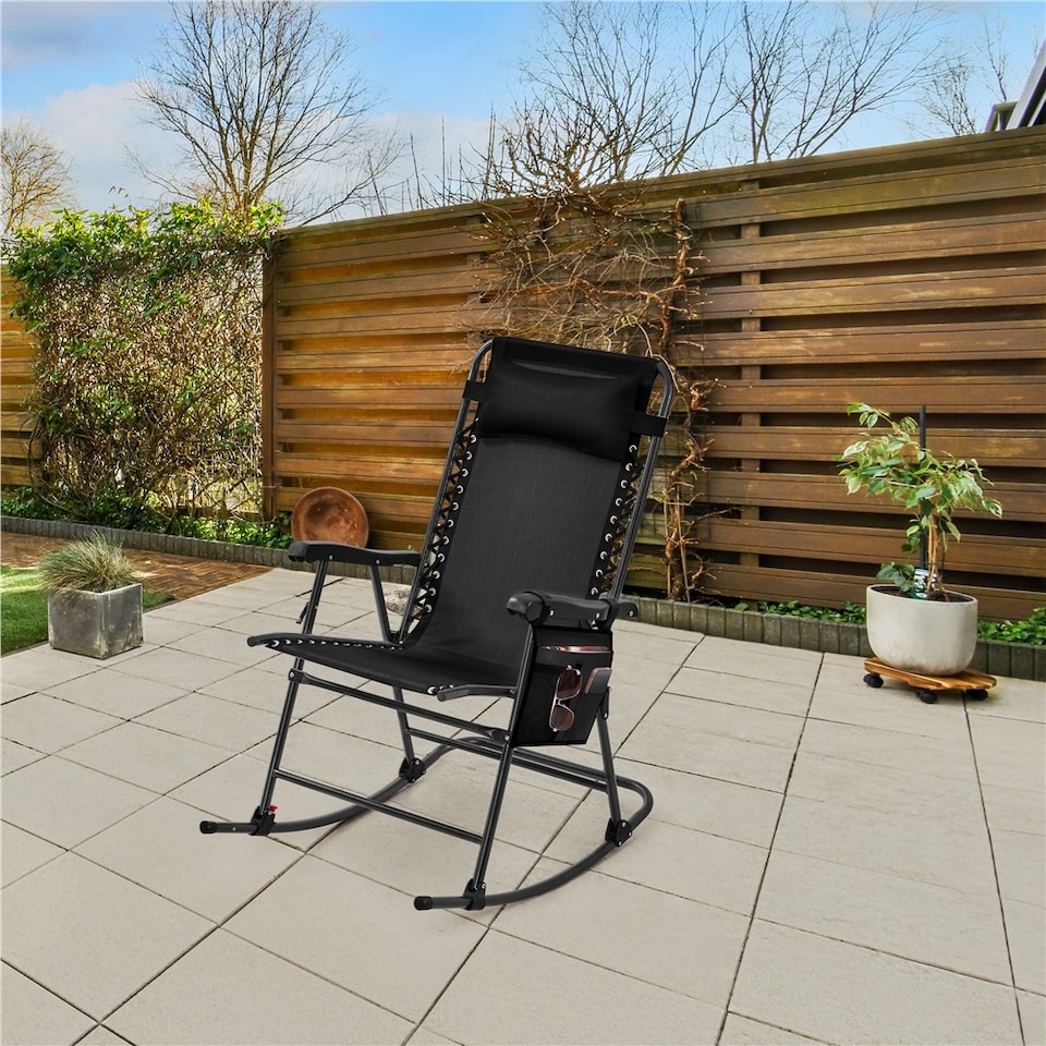 image 1 of Yaheetech 65.5 cm W  Foldable Rocking Lounger with Pillow-Black | Black | Black | One Size | 1