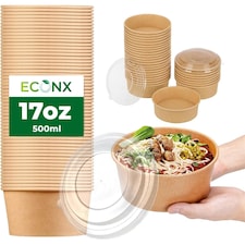 ECONX 17oz 500ml Salad Paper Bowls with Lids Disposable Takeaway Bowls Food Container 100pc