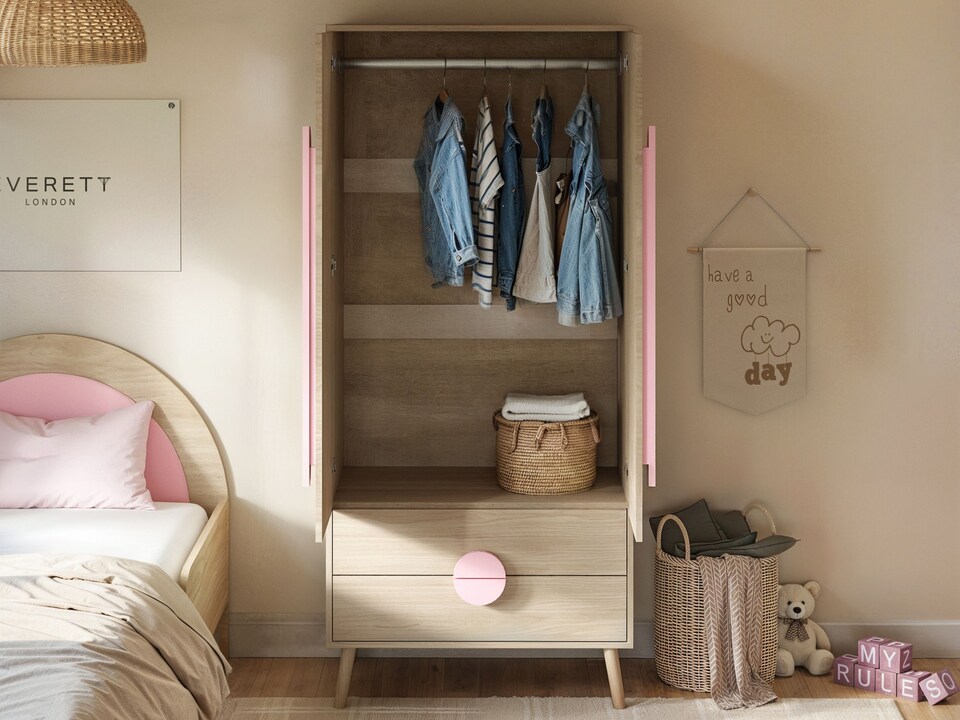 image 1 of Flair Noah 2 Door Wardrobe with 2 Drawers Oak & Pink
