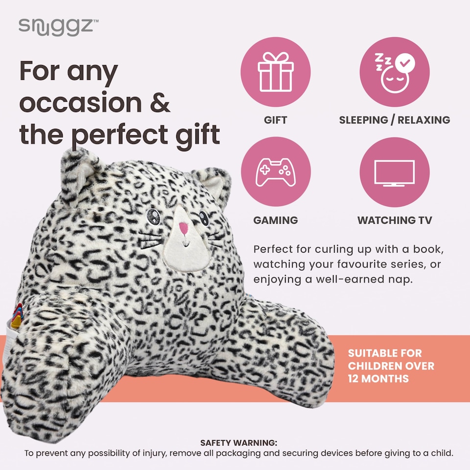 image 1 of Snuggz Cat Cuddle Cushion with Side Pocket with Carry Handle 3D Novelty Design Back Support Soft Cosy Bed Pillow - 59 x 36 x 34 cm