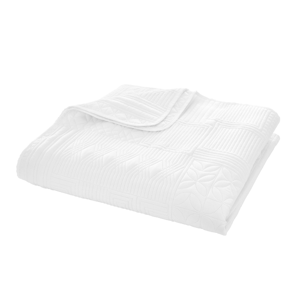 image 1 of Catherine Lansfield Folkstone Geo Bedspread | White | One Size