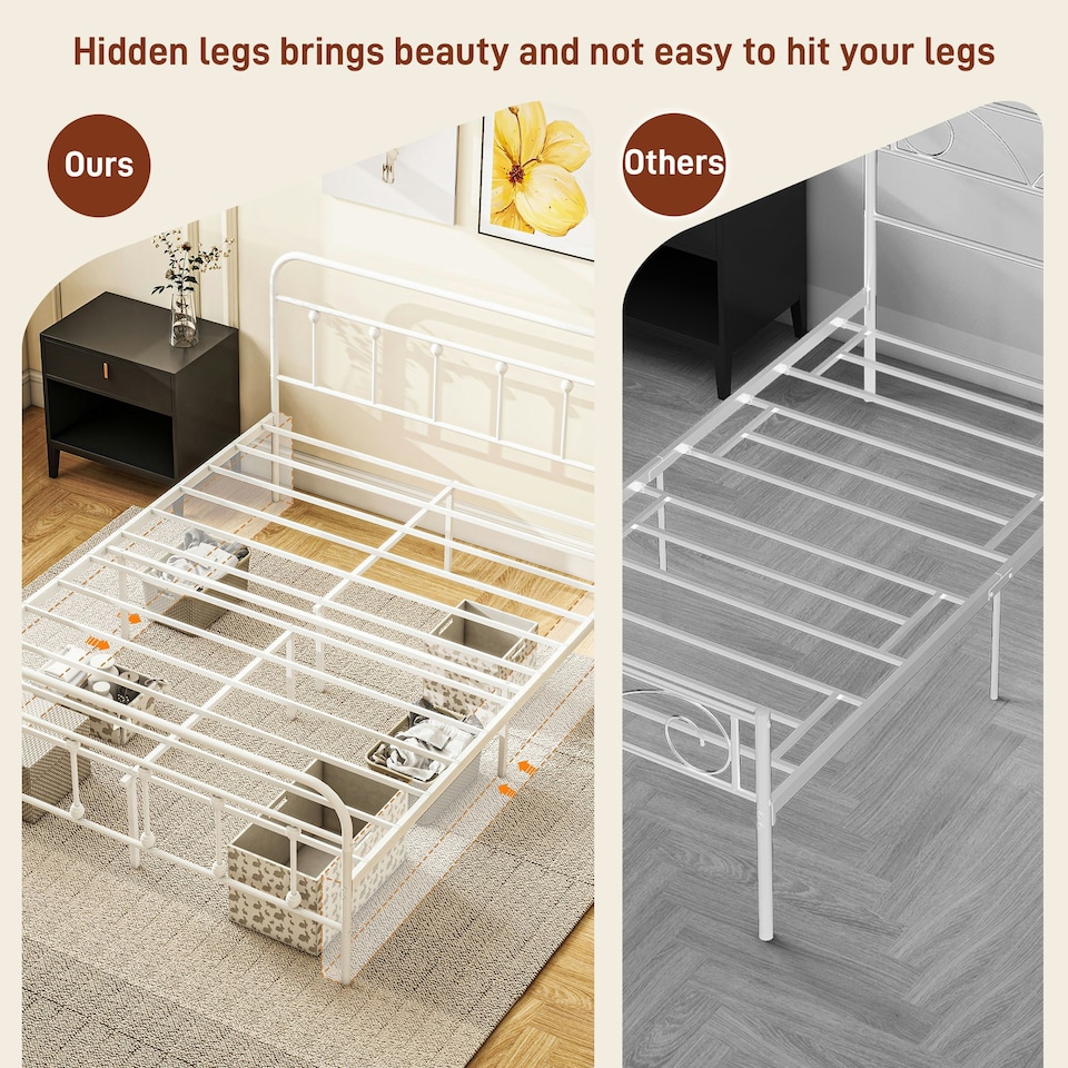 image 1 of HOMCOM 4ft6 Metal Double Platform Bed Frame w/ Underbed Storage White