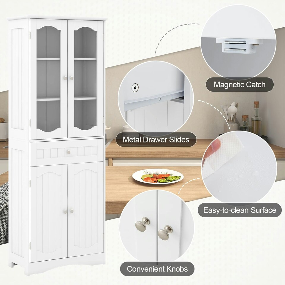 image 1 of COSTWAY 160cm Bathroom Storage Cabinet Freestanding White White