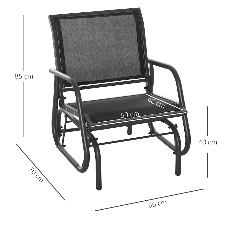 image 1 of Outsunny Outdoor Gliding Swing Chair Garden Seat w/ Mesh Seat Curved Back Steel | Black | Black, Dark Grey