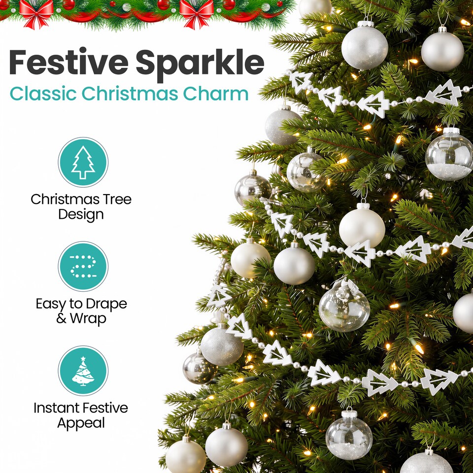 image 1 of 5M Christmas Tree Bead Garland, Metallic Hanging Chain Feastive Garland