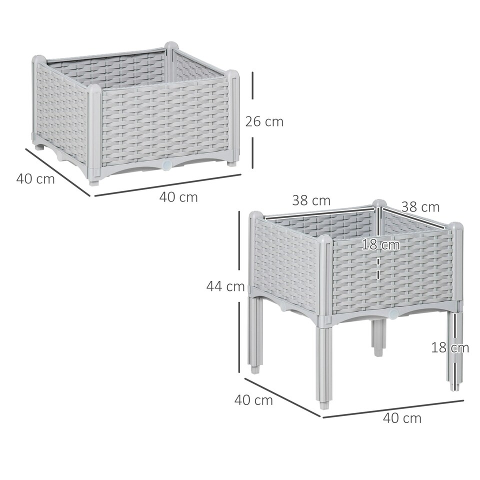 image 1 of Outsunny 2-pieces Elevated Flower Bed Vegetable Herb Planter Plastic, Grey