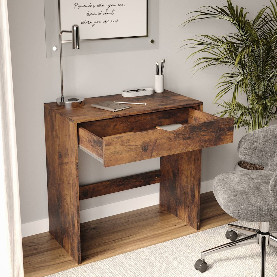image 1 of 1 Drawer Dressing Table Console Desk, 75 x 40 x 75 cm | Brown | Rustic Brown & Rustic Brown | 9 x 42.5 x 77.5 | 1