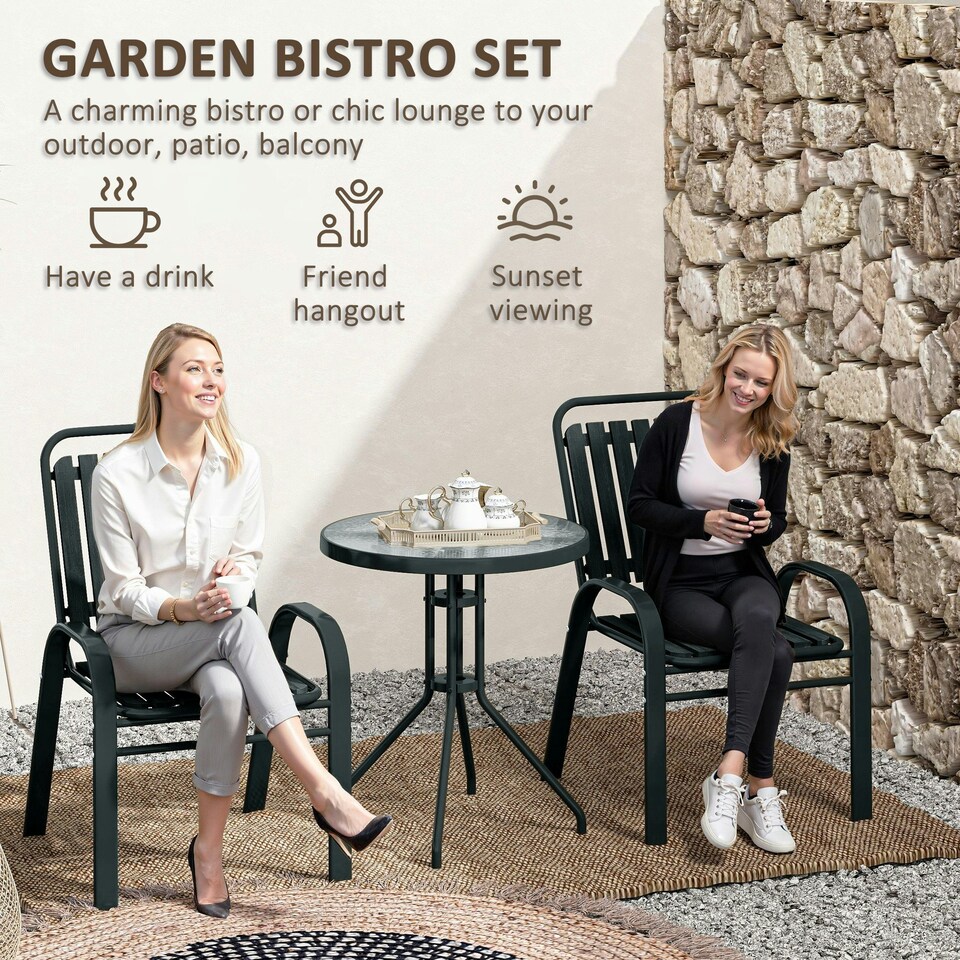 image 1 of Outsunny Stackable Patio Bistro Set, 3 Pieces Garden Furniture Set, Grey Grey | Charcoal grey