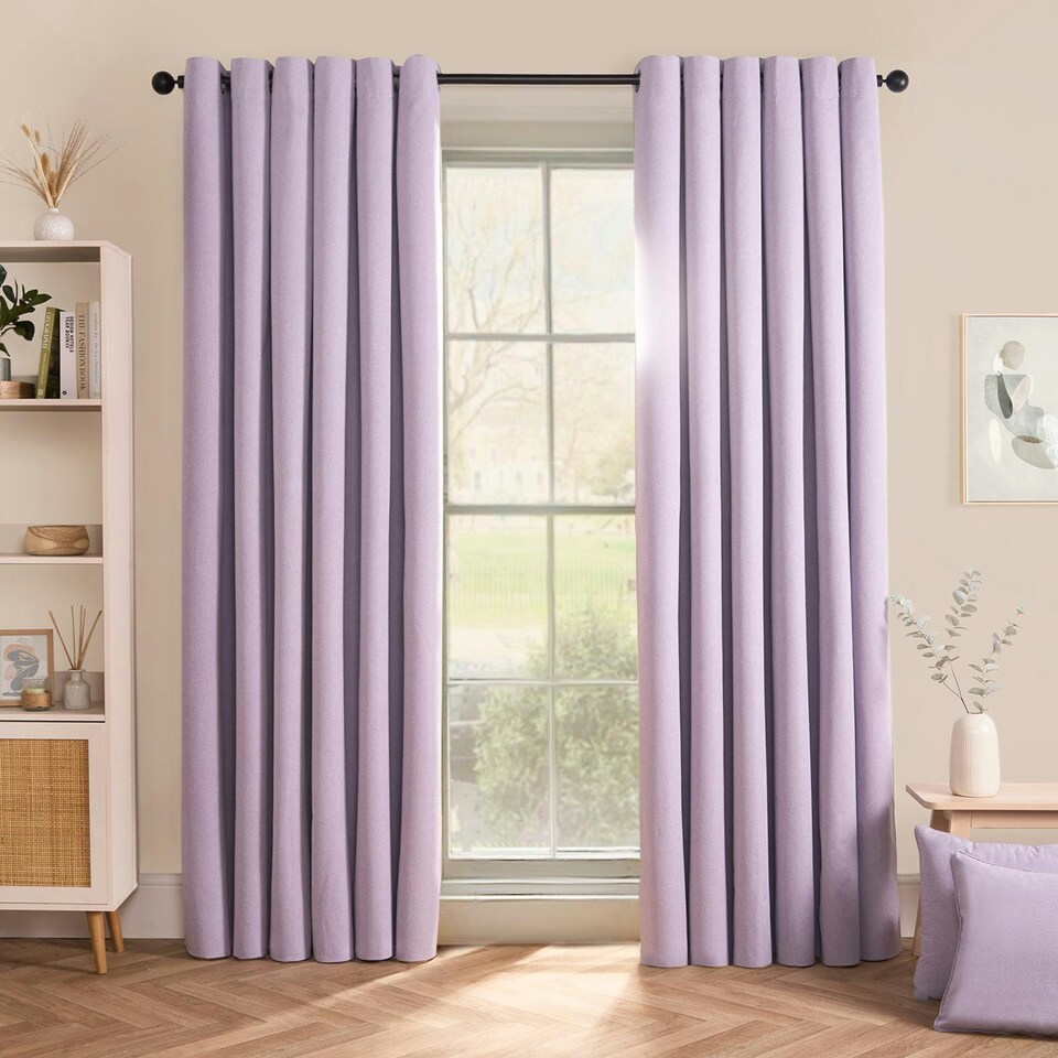 image 1 of OHS Woven Textured Blackout Eyelet Curtains, 90x90" - Lavender