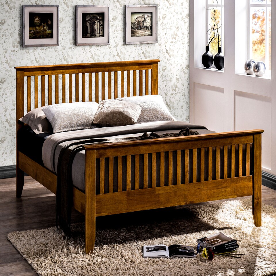 image 1 of 3ft Single Oak Colour Finish Shaker Wood Wooden Bed Frame Bedstead High Foot End