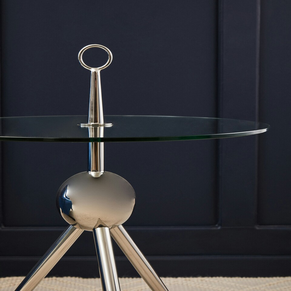 image 1 of Interiors by Premier Clear Glass Stainless Steel Silver Frame Side Table Silver