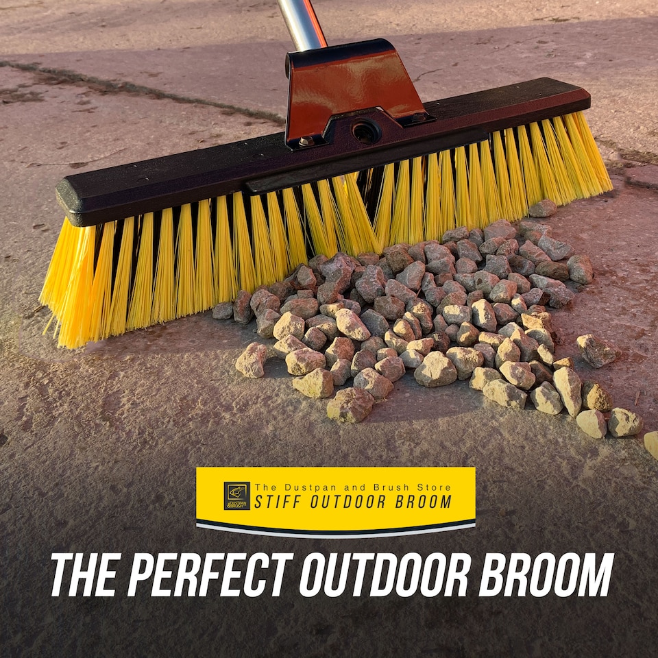 image 1 of Heavy Duty Garden Brush Outdoor Sweeping Broom 16" Wide with Metal Handle